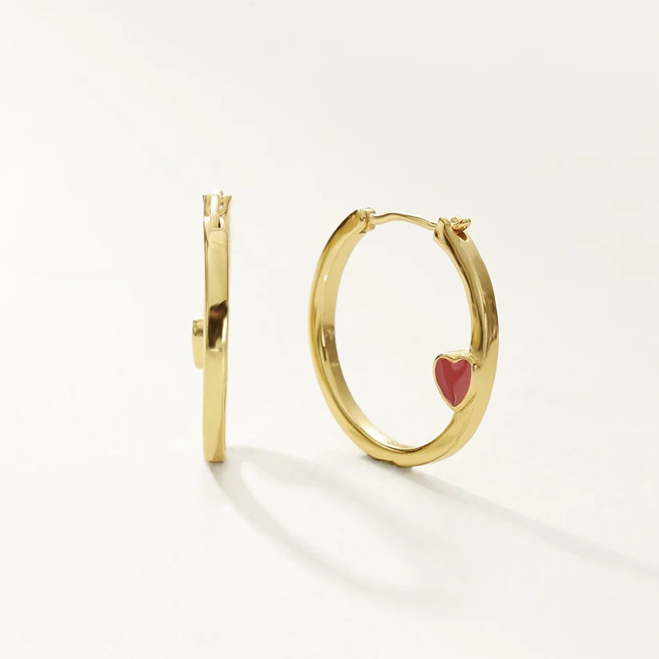 Red Enamel Heart Hoop Earring