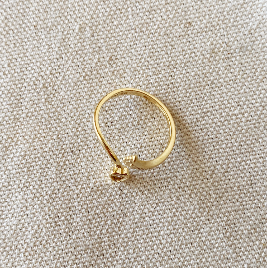18k Gold Filled Adjustable Open Boho Ring Featuring Heart Wi