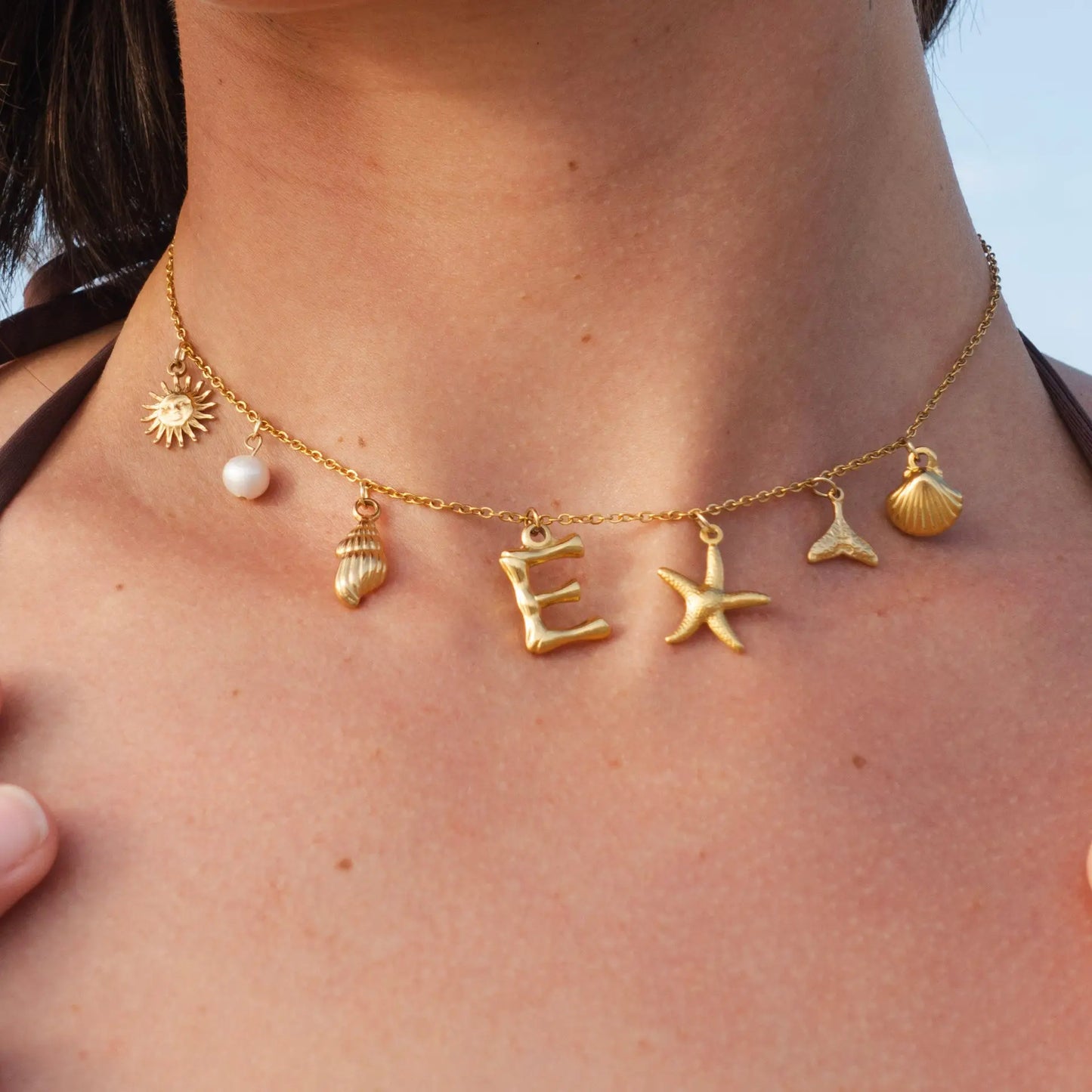 Ocean Charm Letter Necklace