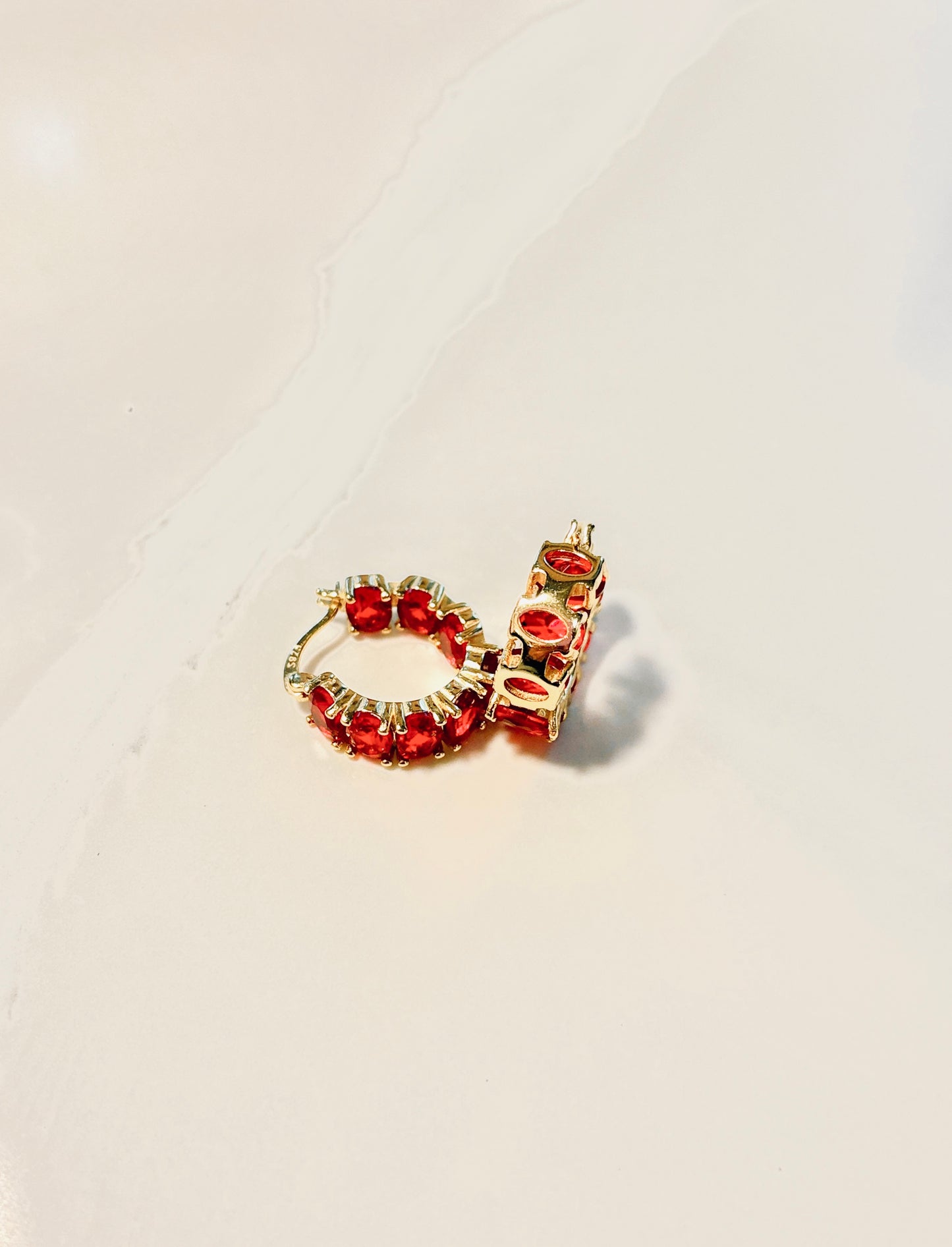 Oval Red zirconia Hoop Earring