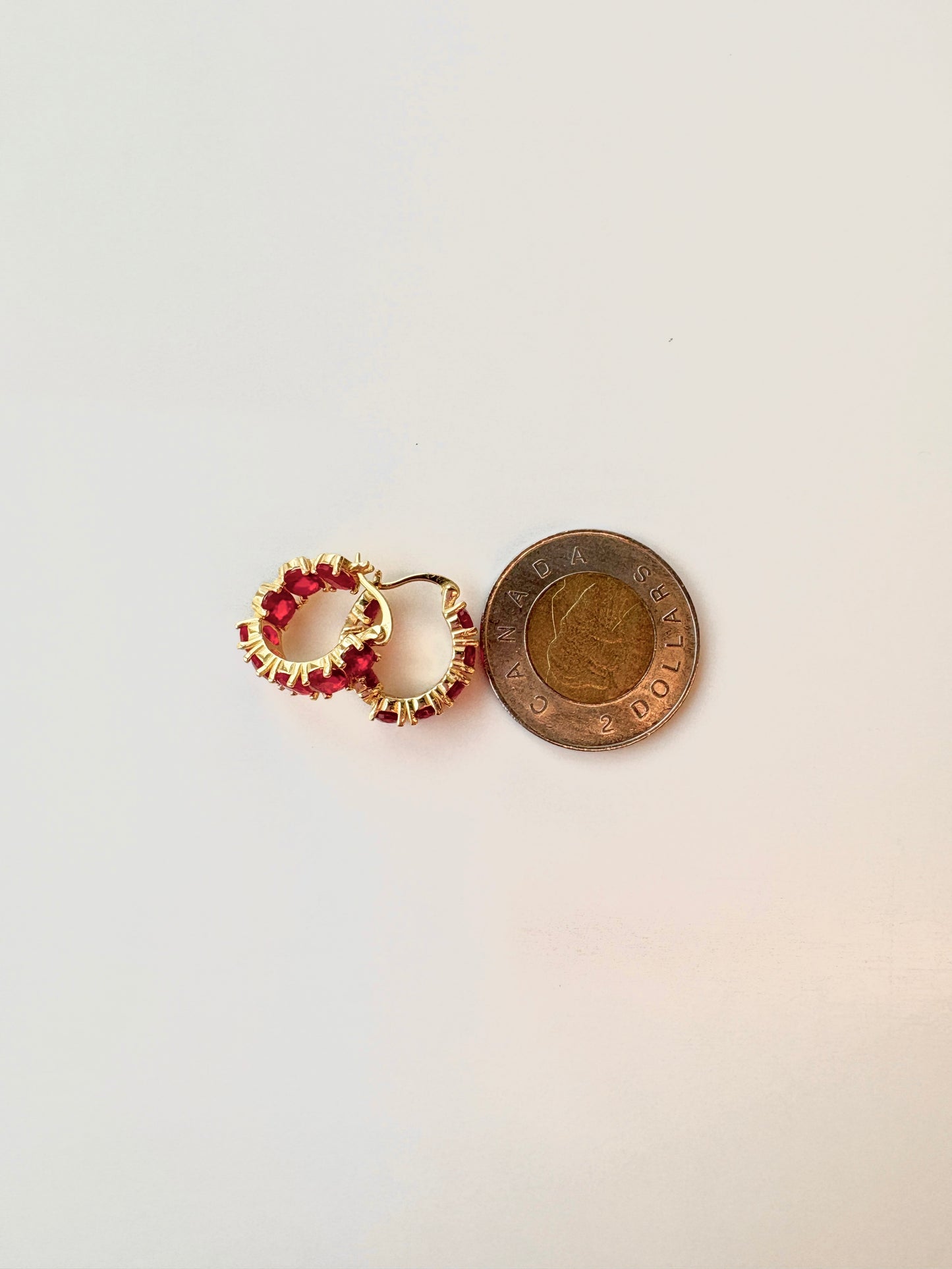 Oval Red zirconia Hoop Earring