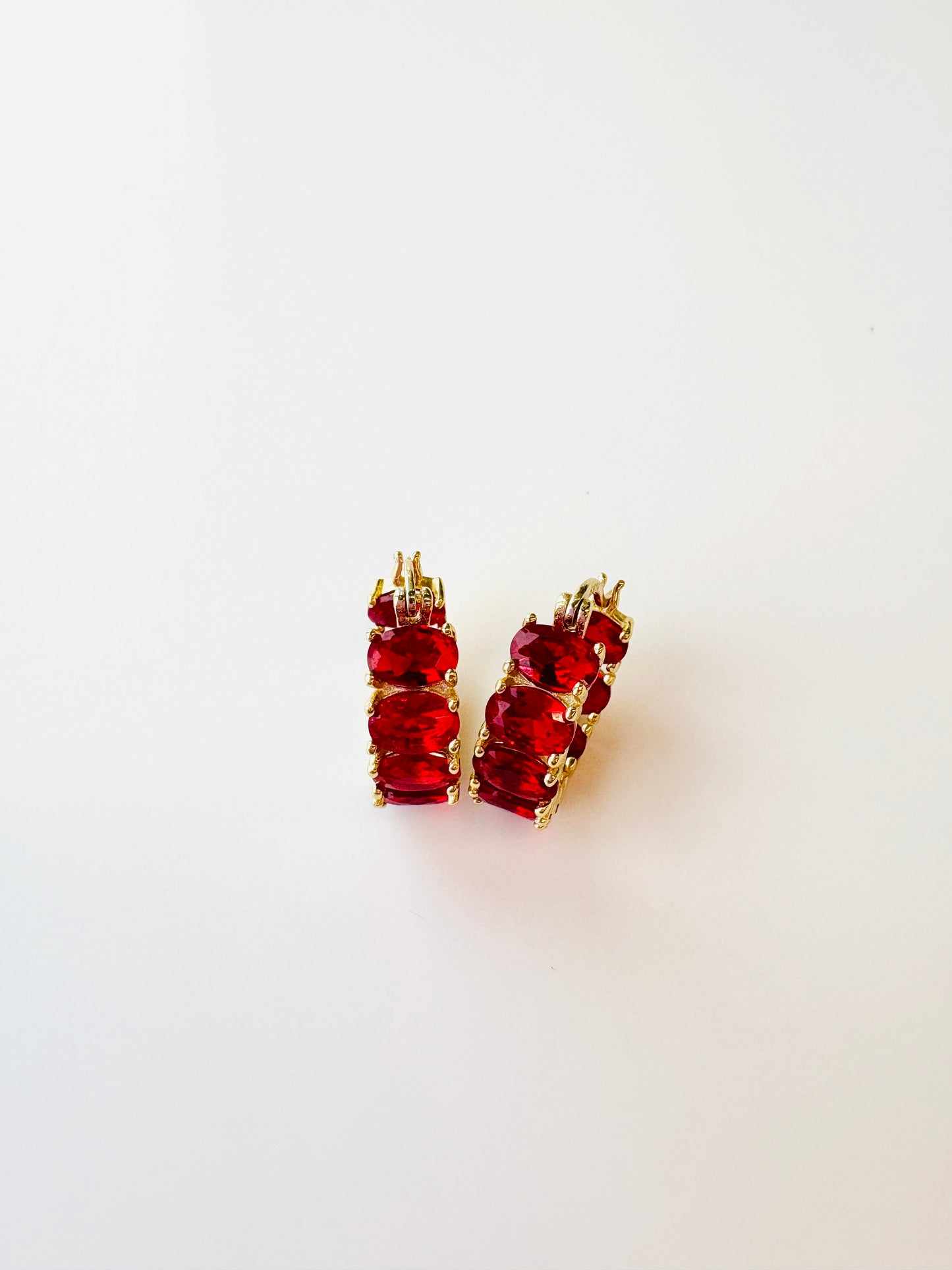 Oval Red zirconia Hoop Earring