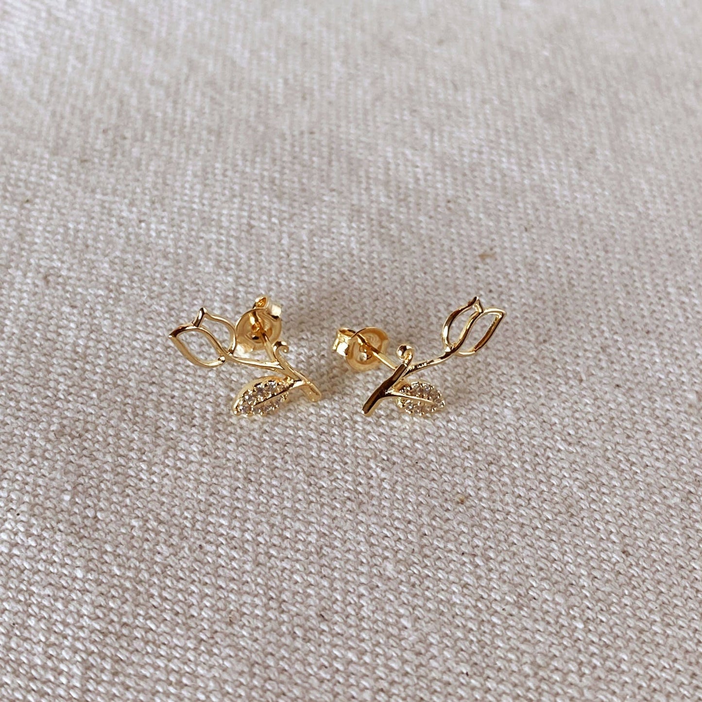 18k Gold Filled Tulip Stud Earrings With Cubic Zirconia Stones