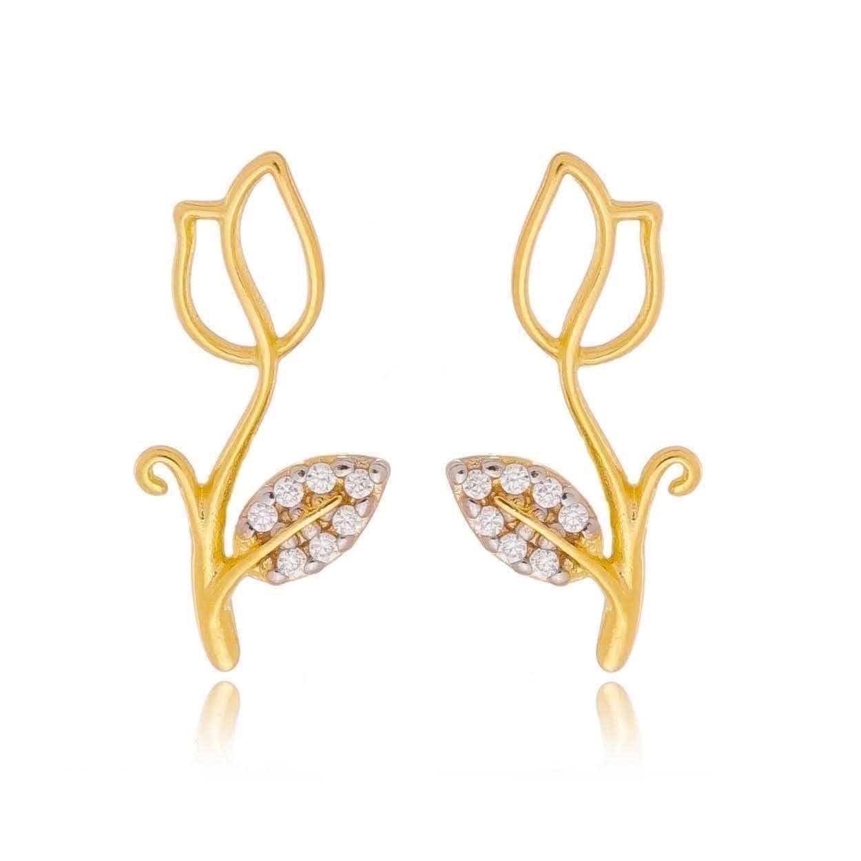 18k Gold Filled Tulip Stud Earrings With Cubic Zirconia Stones