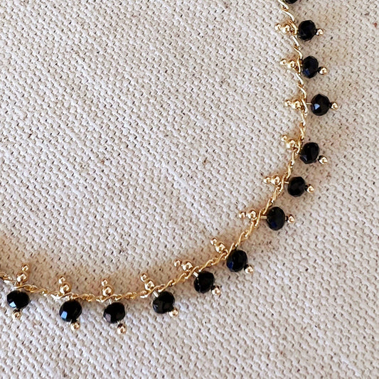 18k Gold Filled Black Beaded Bracelet