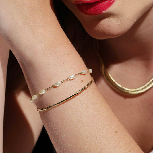 18k Gold Filled Gold And Pearl Cuff Bracelet