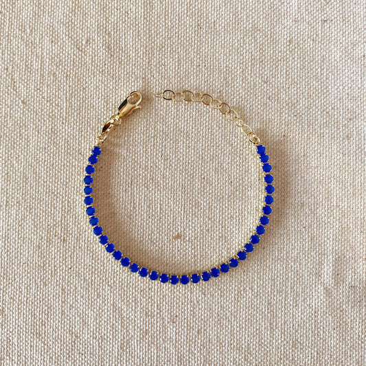 18k Gold Filled 3mm Cubic Zirconia Royal Blue Bracelet