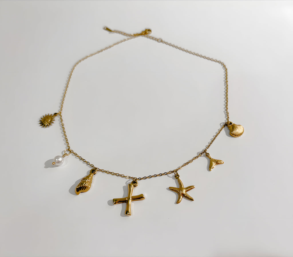 Ocean Charm Letter Necklace