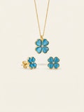 Aqua Flower Pendent Earring Set