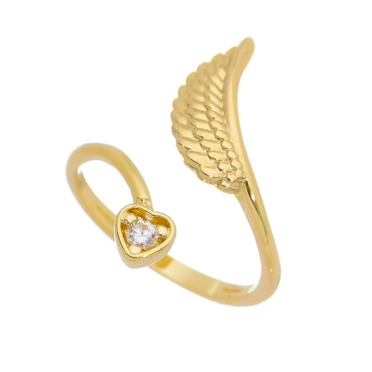 18k Gold Filled Adjustable Open Boho Ring Featuring Heart Wi